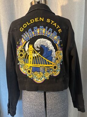 Black denim Golden State Warriors custom jean jacket